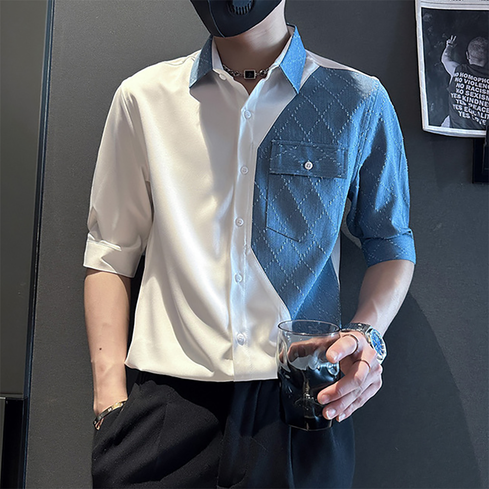 Áo sơ mi nam tay lỡ phối màu độc đáo chất cotton mềm mát hot hit H70
