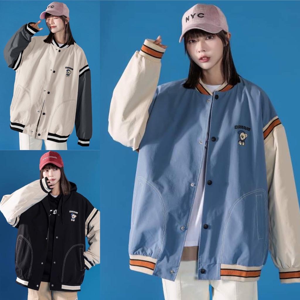 Áo khoác bomber mẫu mới nhất unisex form rộng hình gấu siêu cute phong cách hàn quốc