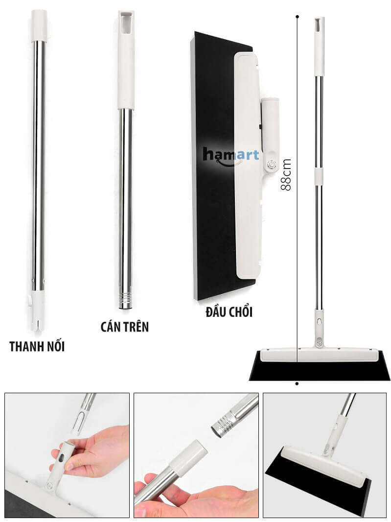 Chổi Gạt Nước Sàn Nhà Lau Kính Cán Dài Đa Năng Hamart Xoay 180º Quét Gầm Giường Gạt Tóc Tiện Lợi