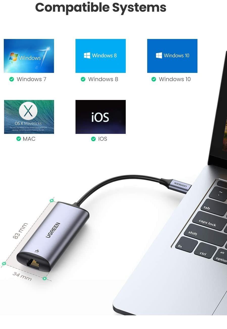 Ugreen UG70446CM275TK 2500Mbps 2.5G màu xám card mạng USB type C Gigabit Lan RJ45 cho MacBook iPad Pro điện thoại và pc - HÀNG CHÍNH HÃNG