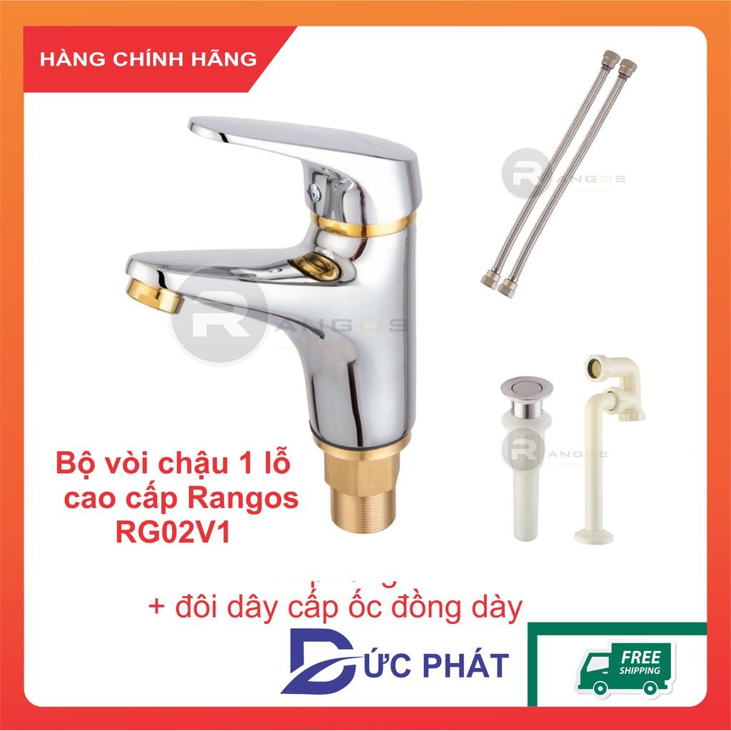 Bộ vòi chậu lavabo 1 lỗ Rangos RG-02V1, bộ vòi rửa mặt hàng công ty đồng mạ crom