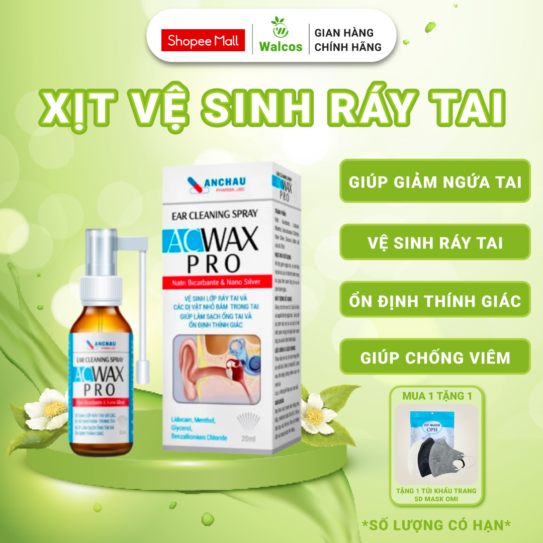 Xịt Vệ Sinh Ráy Tai Cho Bé &amp; Người Lớn Acwax Pro Giúp Làm Mềm Ráy Tai, Làm Sạch, Ổn Định Thính Giác, (Chai 20ml)