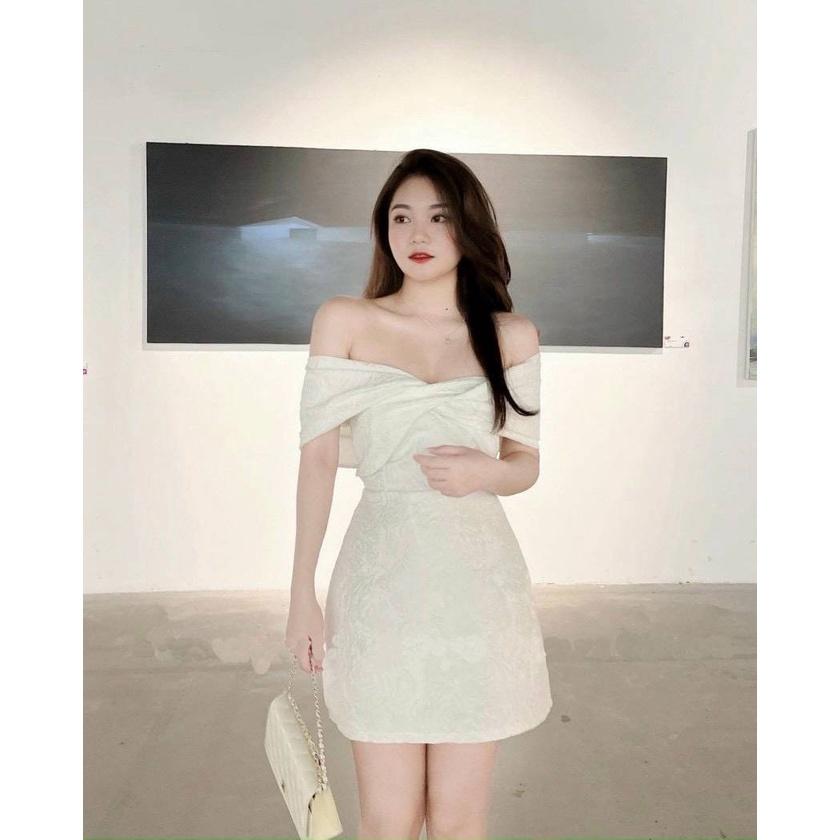 Đầm Gấm Bẹt Vai Nơ Xoắn - YUME Y0610