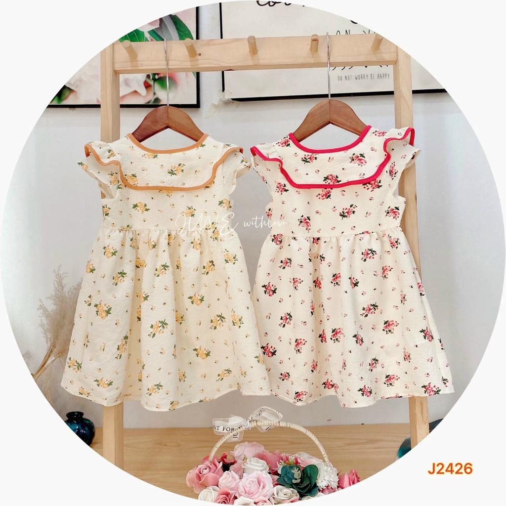 Đầm váy hoa mùa hè cho bé gái cổ sen bồng bềnh đi chơi đi học mát từ 10-30kg hàng thiết kế cao cấp