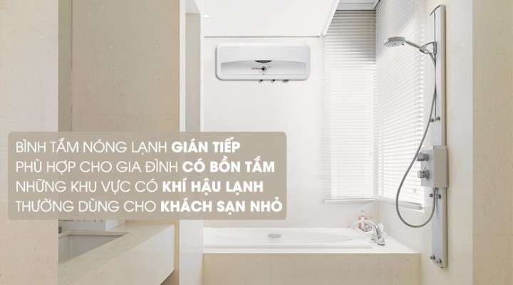 Bình nước nóng gián tiếp có thiết kế chữ nhật ngang hài hòa