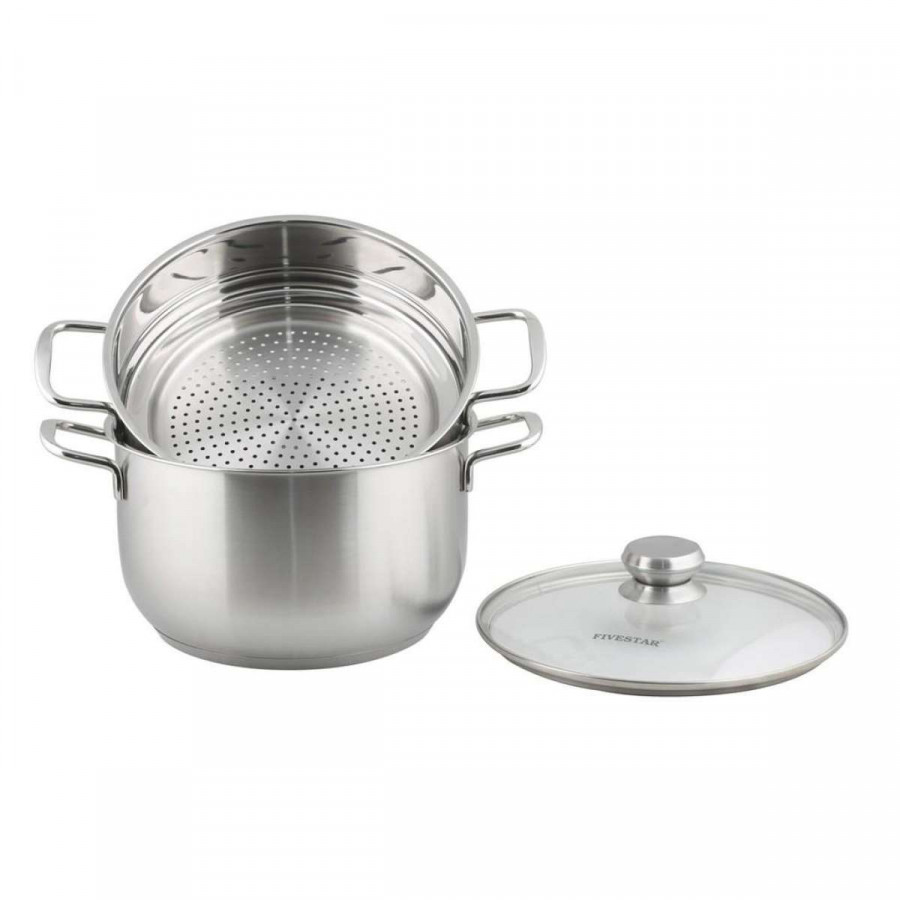 Bộ Nồi Xửng Hấp Inox 430 Bếp Từ 3 Đáy Nắp Kính Fivestar