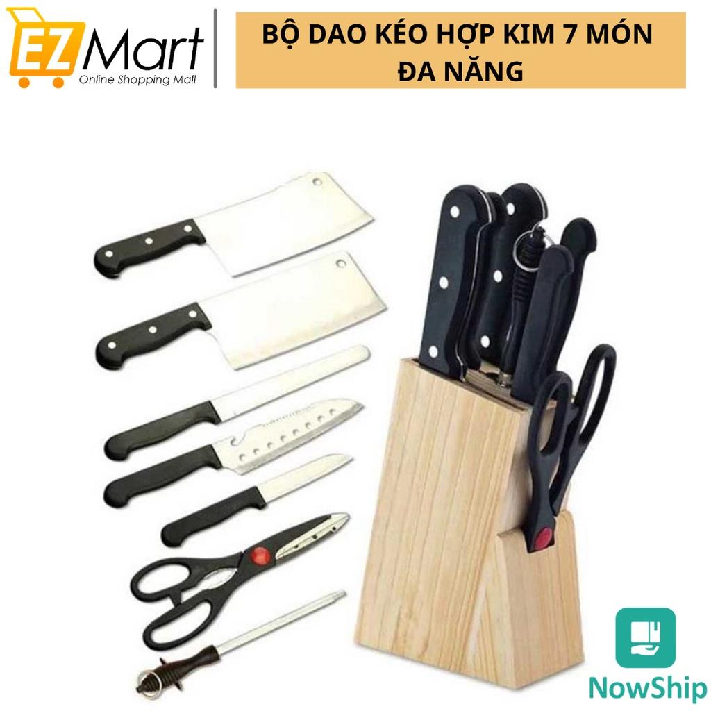 Bộ Dao Kéo Hợp Kim 7 Món Đa Năng Kèm Hộp Gỗ Cài Dao Tiện Lợi