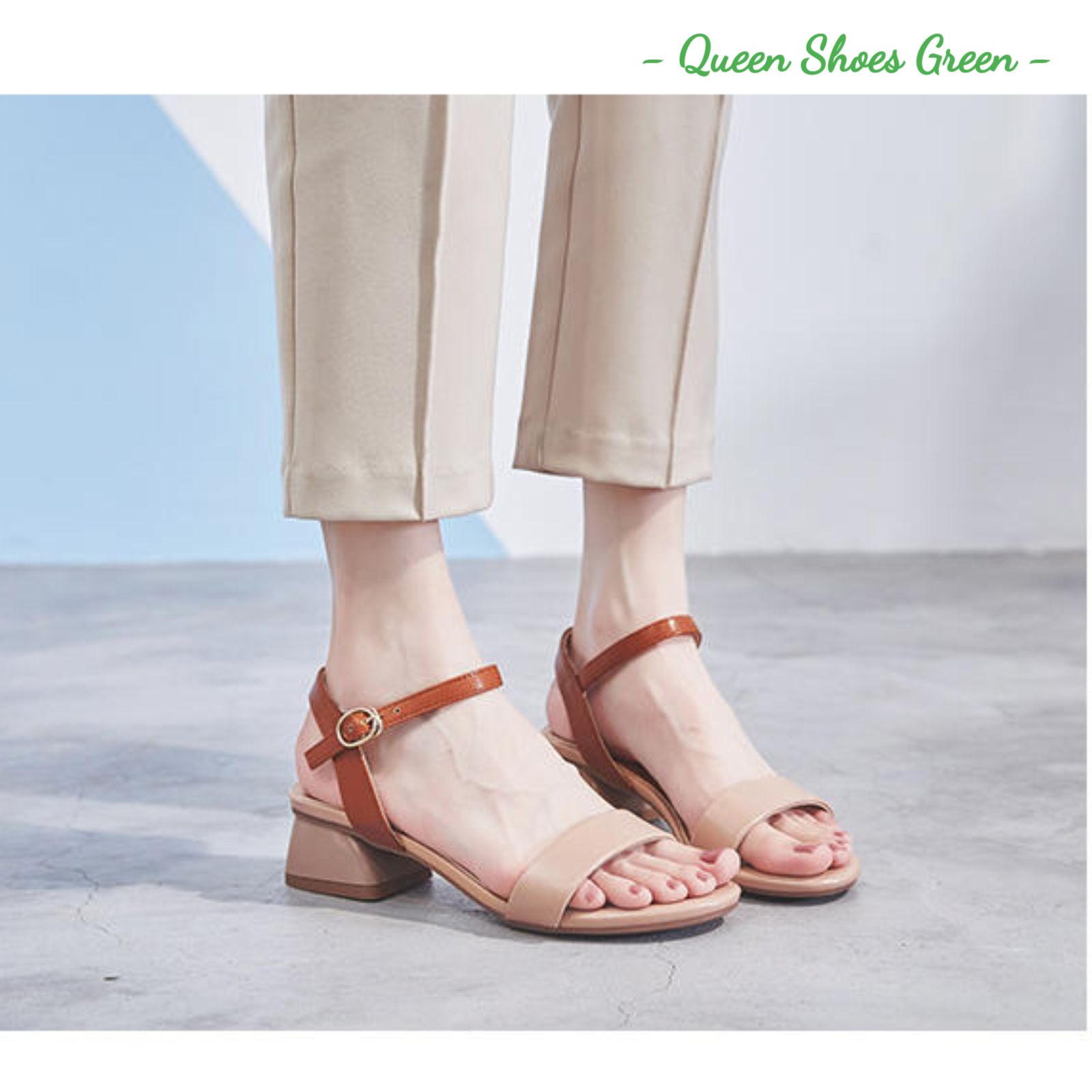 Dép cao gót nữ đế vuông 4 phân giả gỗ, guốc sandal cao gót mũi vuông, lót da êm ái kiểu dáng thời trang size 35 đến 39