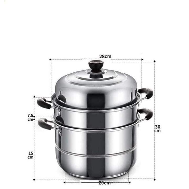 Nồi Hấp Inox 3 Tầng Đa Năng 28cm - Xửng Hấp nhanh Tiết kiệm nhiên liệu