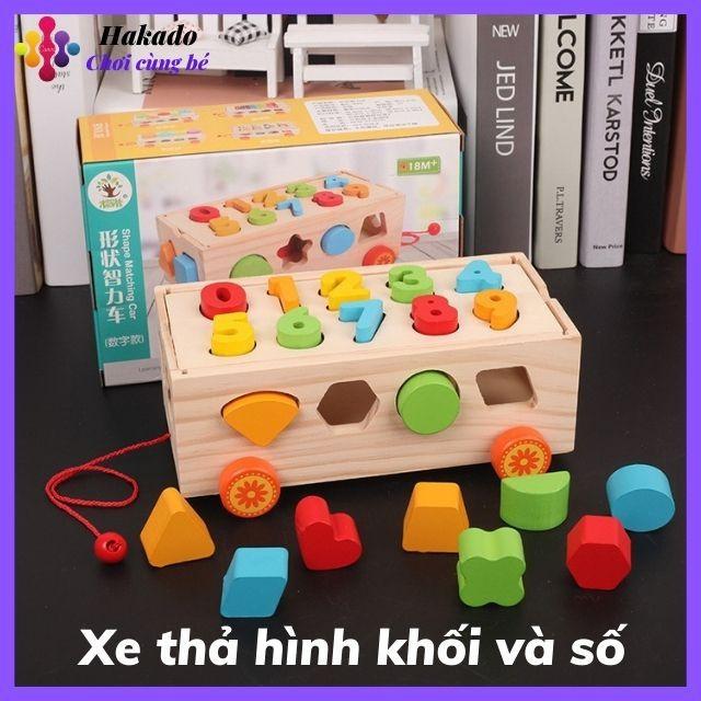 Đồ Chơi giáo dục Xe Kéo Thả Hình bằng gỗ cho bé