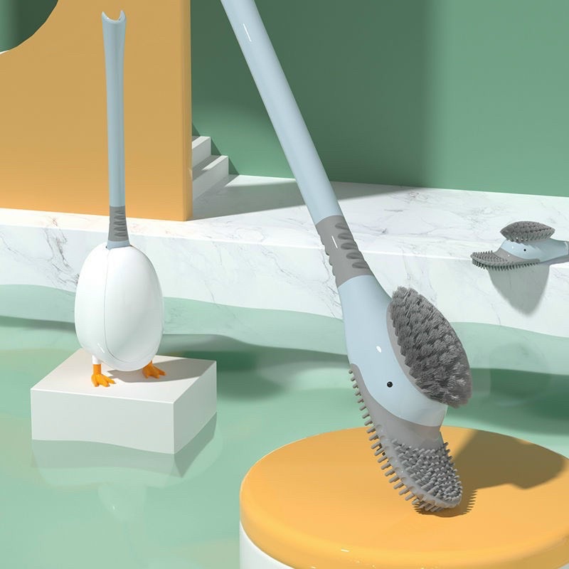 Bộ chổi cọ toilet gắn tường hình con vịt chà rửa nhà vệ sinh cây cọ silicon làm sạch đa năng tiện dụng