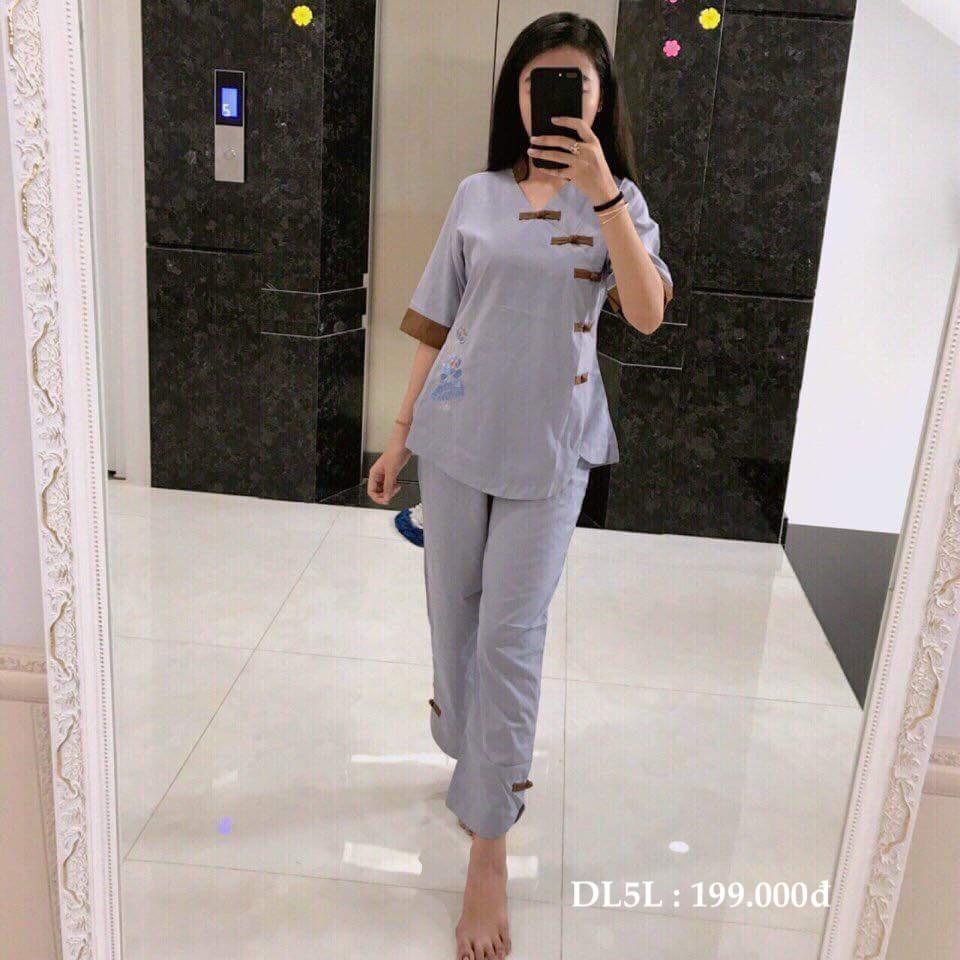Quần Áo Phật tử Đồ Lam đi chùa lễ Phật - bộ cài chéo 5 nút màu lam 40-80kg