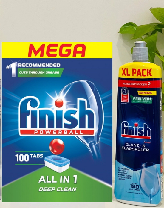 Combo Dầu làm bóng finish 800ml+Viên rửa bát Finish All in one 100v dùng cho Máy rửa bát