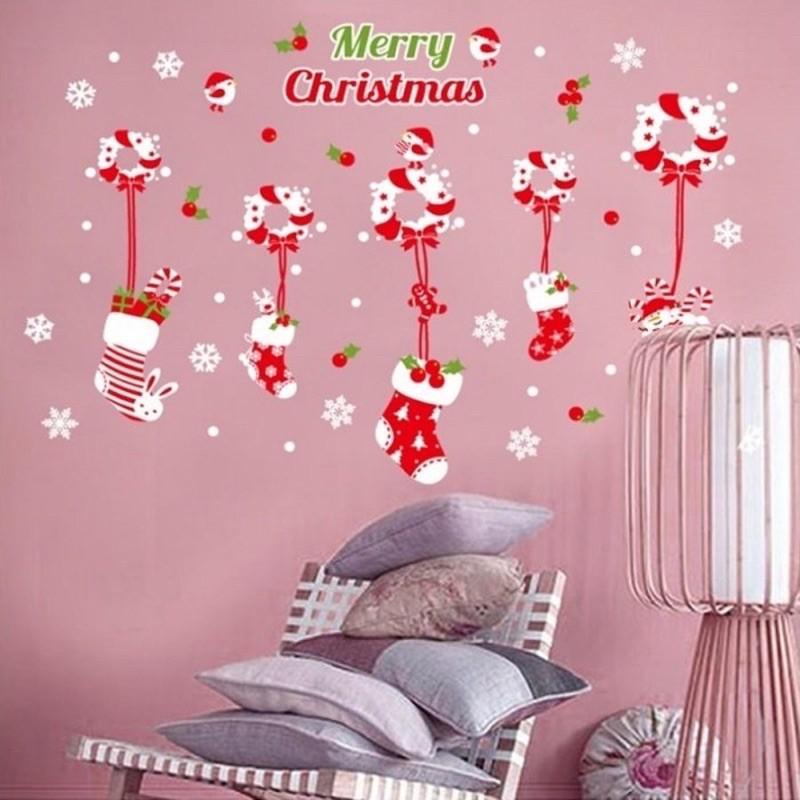 Decal trang trí giáng sinh dán cửa kính hình cây thông ông già noel HOME DECOR 2022