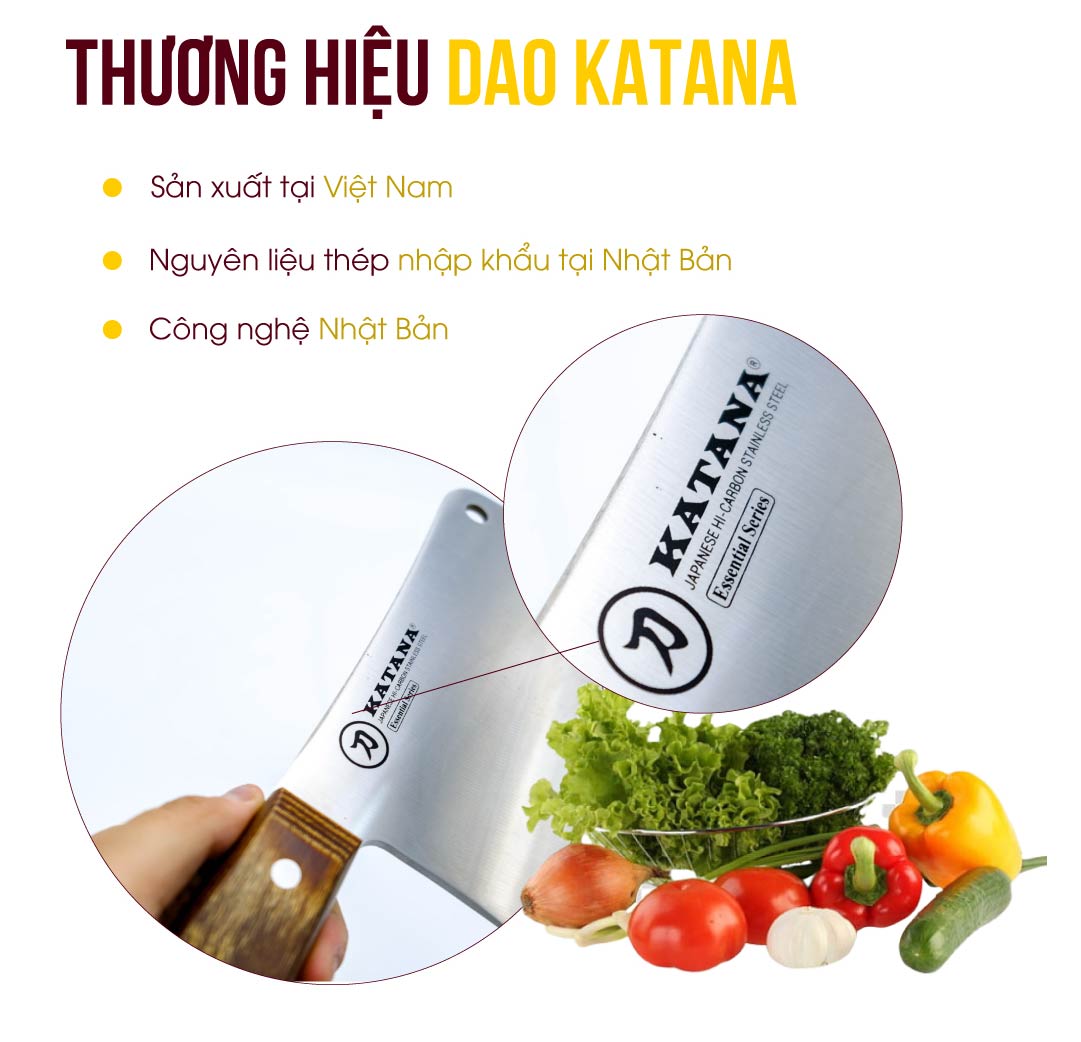 Dao chặt xương cao cấp KATANA Essential KATA-205 cán gỗ, thép không gỉ - dao bếp KATANA cao cấp thương hiệu Việt Nam