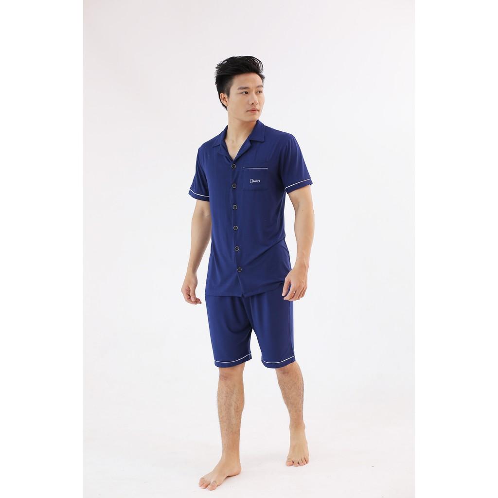 Pyjama nam cộc tay vải bamboo cao cấp Chou's - màu xanh navy (pre-order)