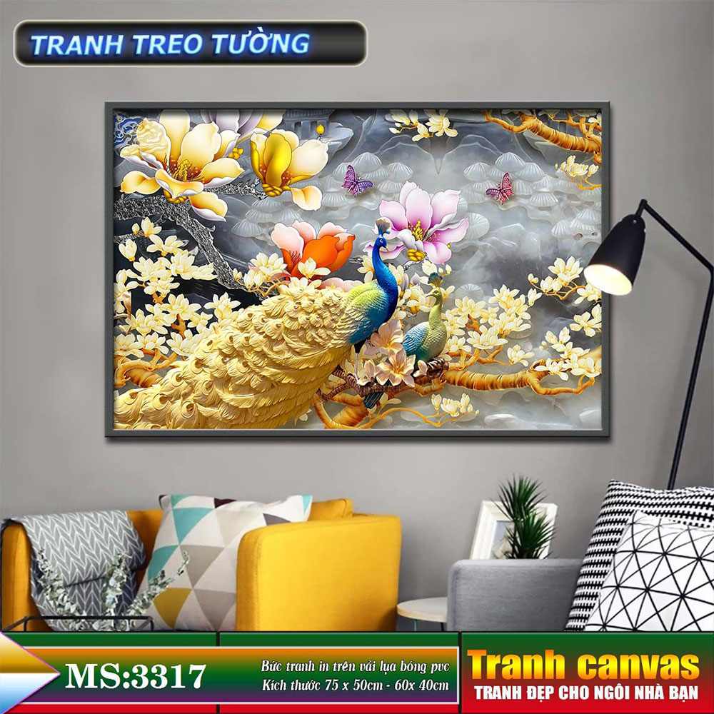 Tranh treo tường phòng khách, phòng ngủ - chim công-3317L3