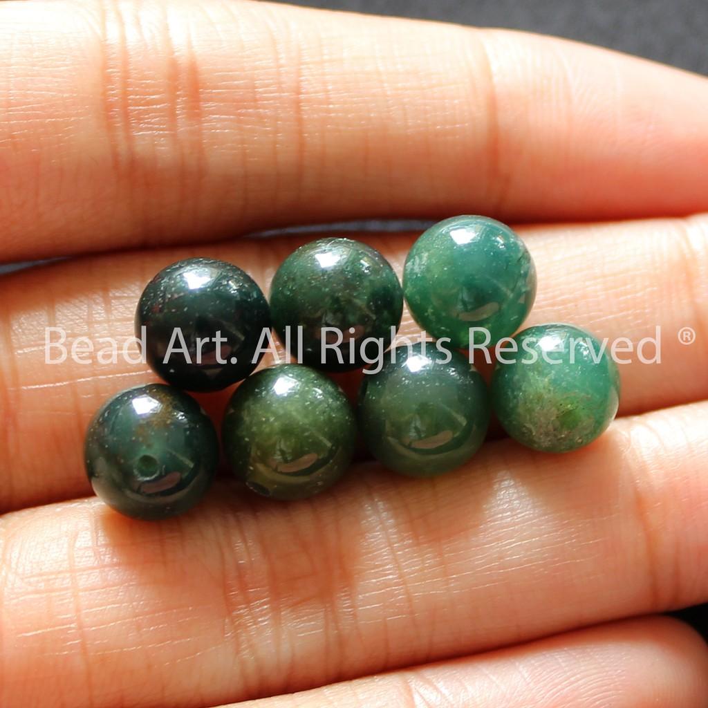 [1 Hạt] 8MM Đá Mã Não Rêu, Moss Agate Xanh Lá Tự Nhiên, Mệnh Hoả, Mộc, Vòng Tay Phong Thuỷ, Chuỗi Hạt - Bead Art (1)