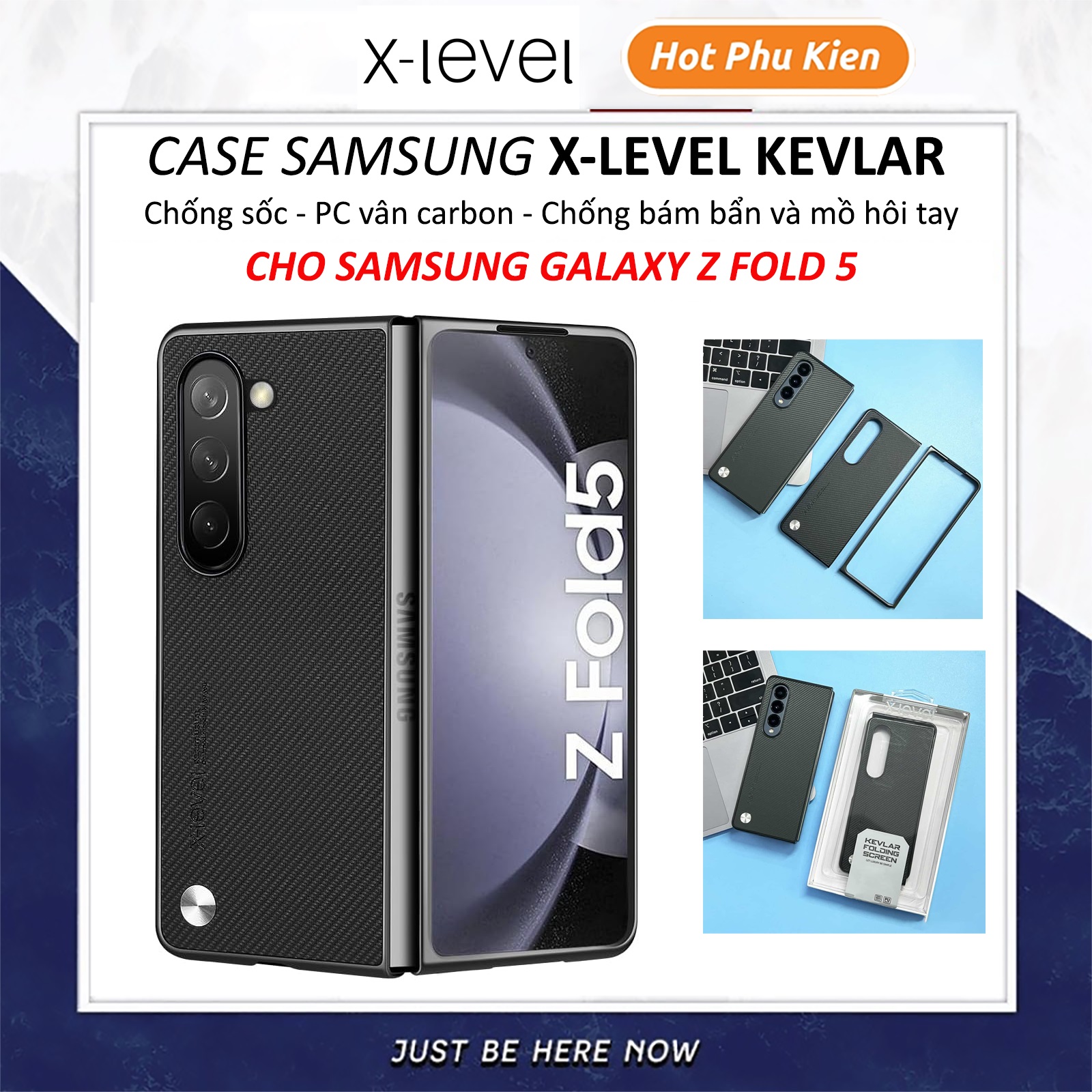 Ốp lưng chống sốc cho Samsung Galaxy Z Fold 5 hiệu X-Level Kevlar Folding Screen - chất liệu vân carbon cao cấp, trang bị khả năng chống va đập cực tốt - hàng nhập khẩu