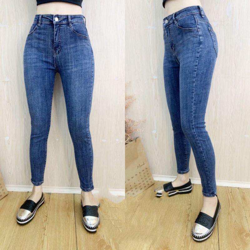 Quần Jeans Nữ Xanh Trơn Lưng Cao
