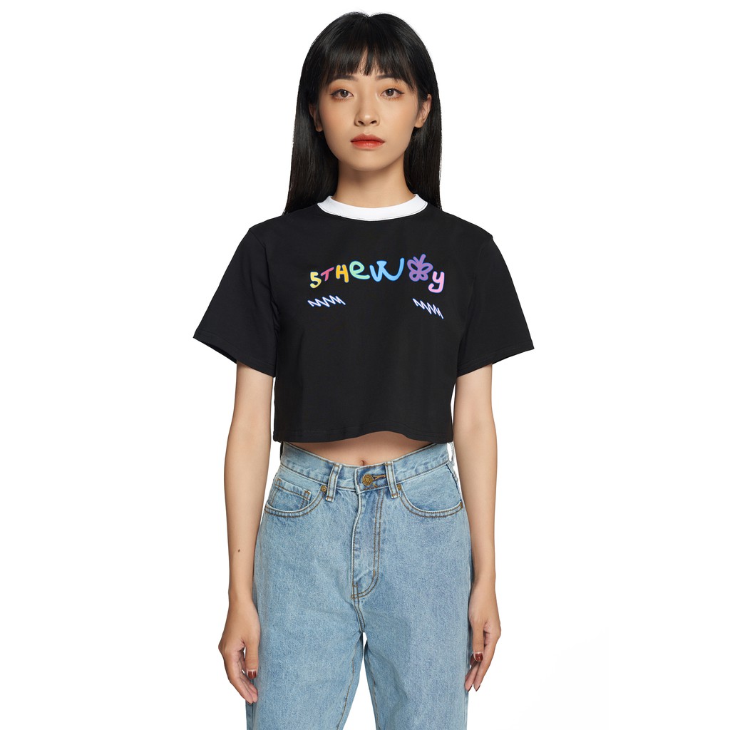 5THEWAY /teddy bear/ CROP TEE in BLACK aka Áo Croptop Đen Tay Ngắn