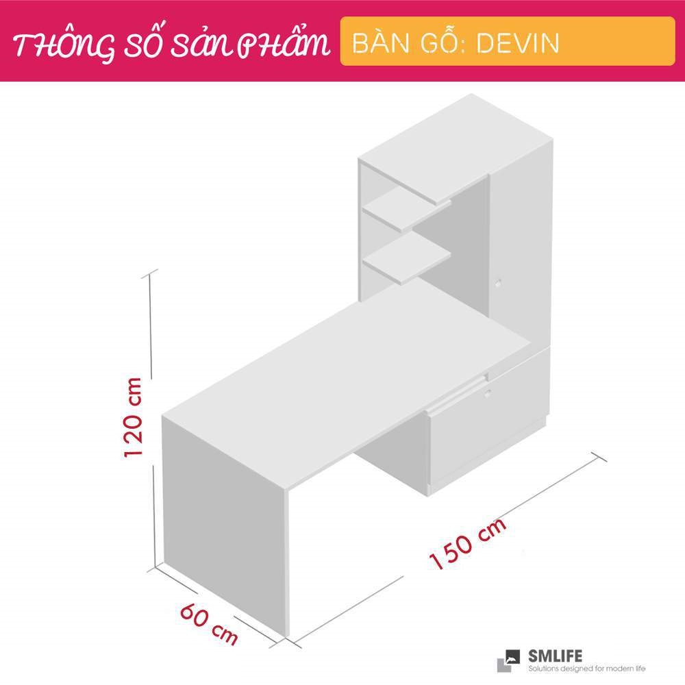 Bàn liền giá sách bằng gỗ tại nhà thiết kế đẹp SMLIFE Devin