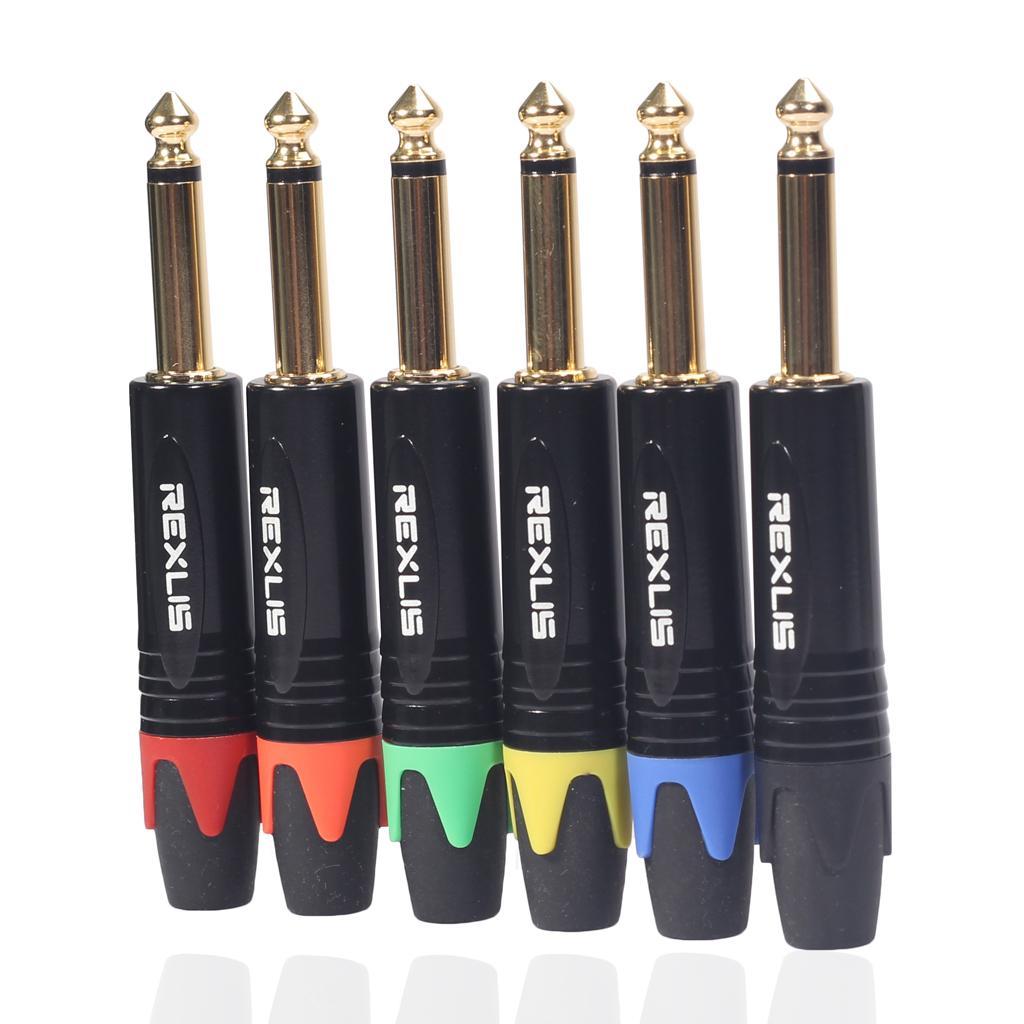 2X 6.35mm Stereo Jack Plug for DIY Audio Soldering for Microphone Guitar Black