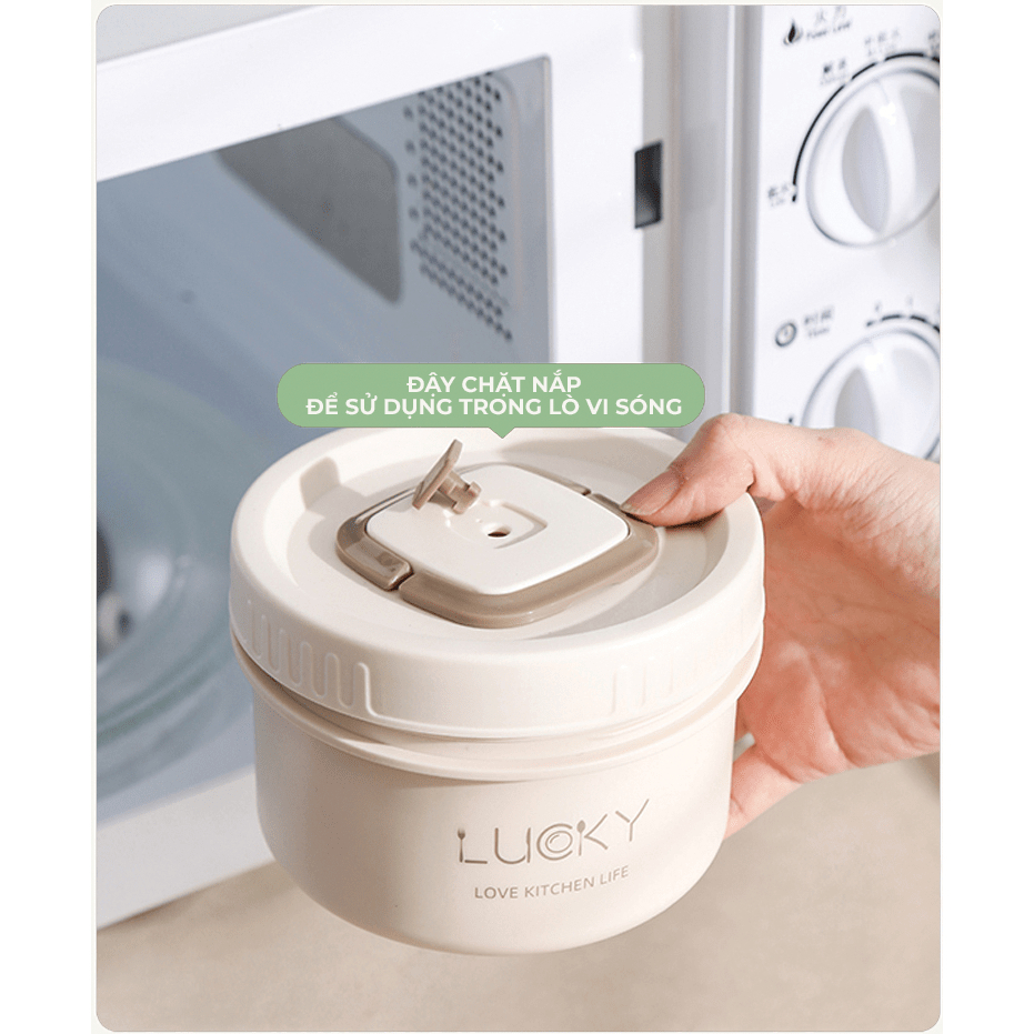 Hộp Cơm Giữ Nhiệt 3 Tầng Rời Dung Tích 640ML, 440ML, 440ML - Combo 3 Hộp Cơm Giữ Nhiệt Lucky Tặng Kèm Túi Và Thìa Dĩa Chất Liệu Inox 304 - Hàng Chất Lượng KoSuyTu