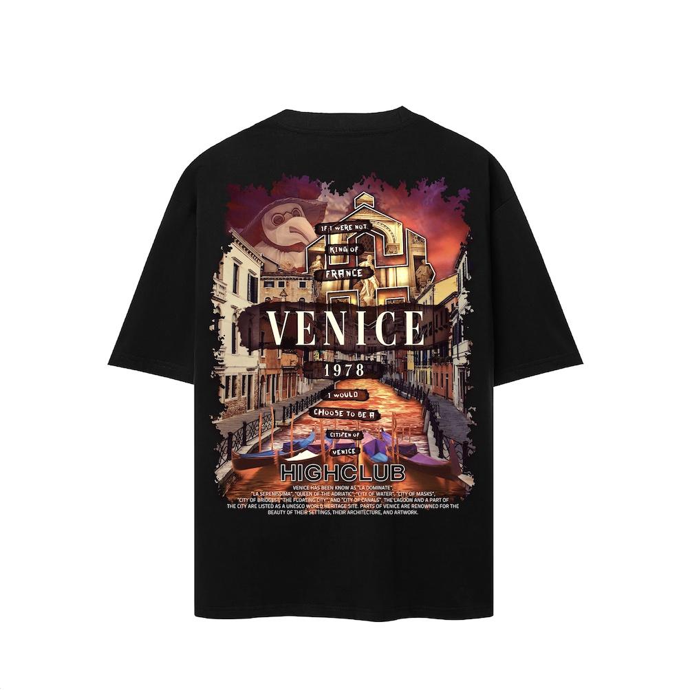 Áo Thun VENICE Tay Lỡ Unisex Nam/Nữ Đen/Trắng Cổ Tròn - HIGHCLUB