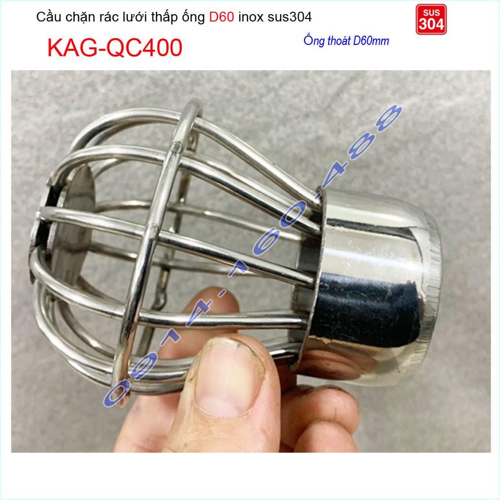 Cầu chắn rác lưới đế thấp KAG-QC400 -ống D60, Cầu thoát nước mưa SUS304 inox dày cao cấp