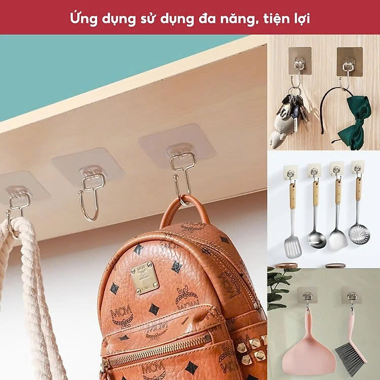 COMBO 10 Móc Dán Tường Inox 304 Loại 1 Chân Chịu Lực Đến 20kg Kèm Miếng Dán Tráng Bạc Siêu Dính, Móc Dán Chịu Lực Loại Tốt