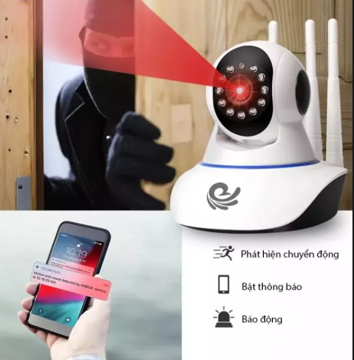 Bộ kamera giám sát ghi hình chống trộm 3 dâu thu phát wifi  hàng loại tốt xoay 360 độ