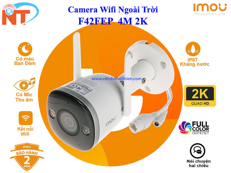 Camera Wifi imou Bullet IPC F42FEP 4.0 Megapixel, Fullcolor có màu ban đêm, có đàm thoại 2 chiều, báo động - hàng chính hãng