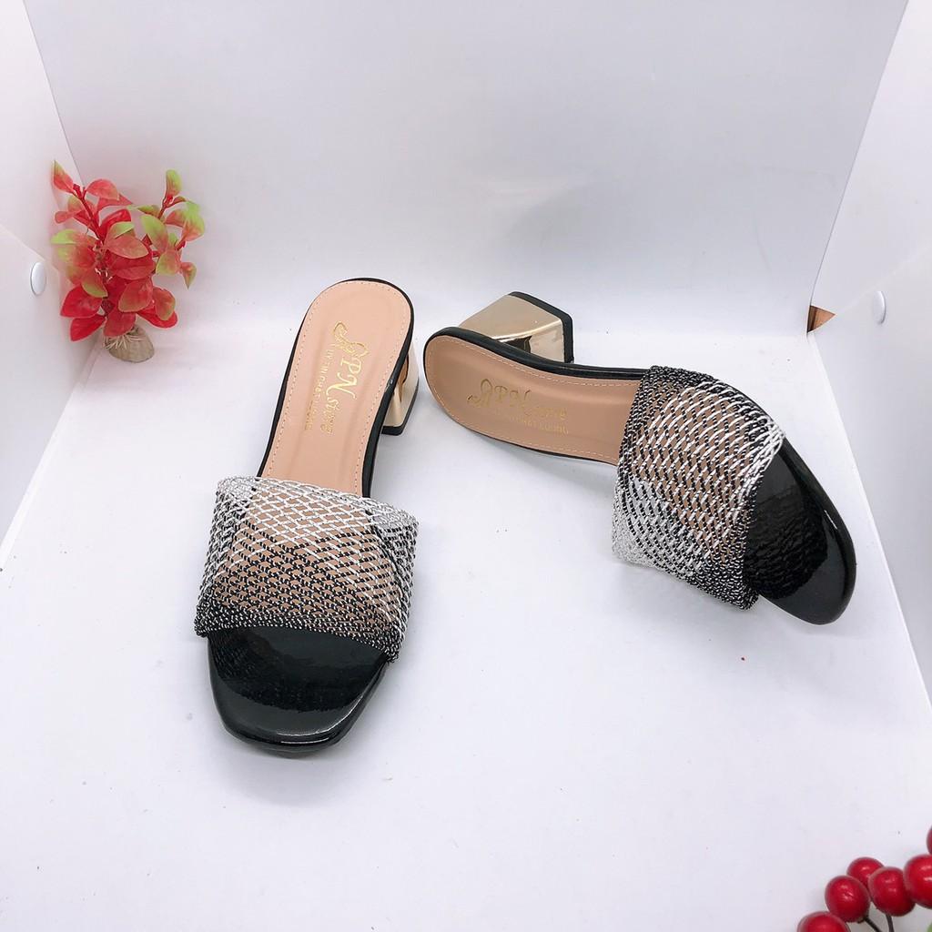 Guốc Cao Gót vuông đồng 5cm quai đan lưới