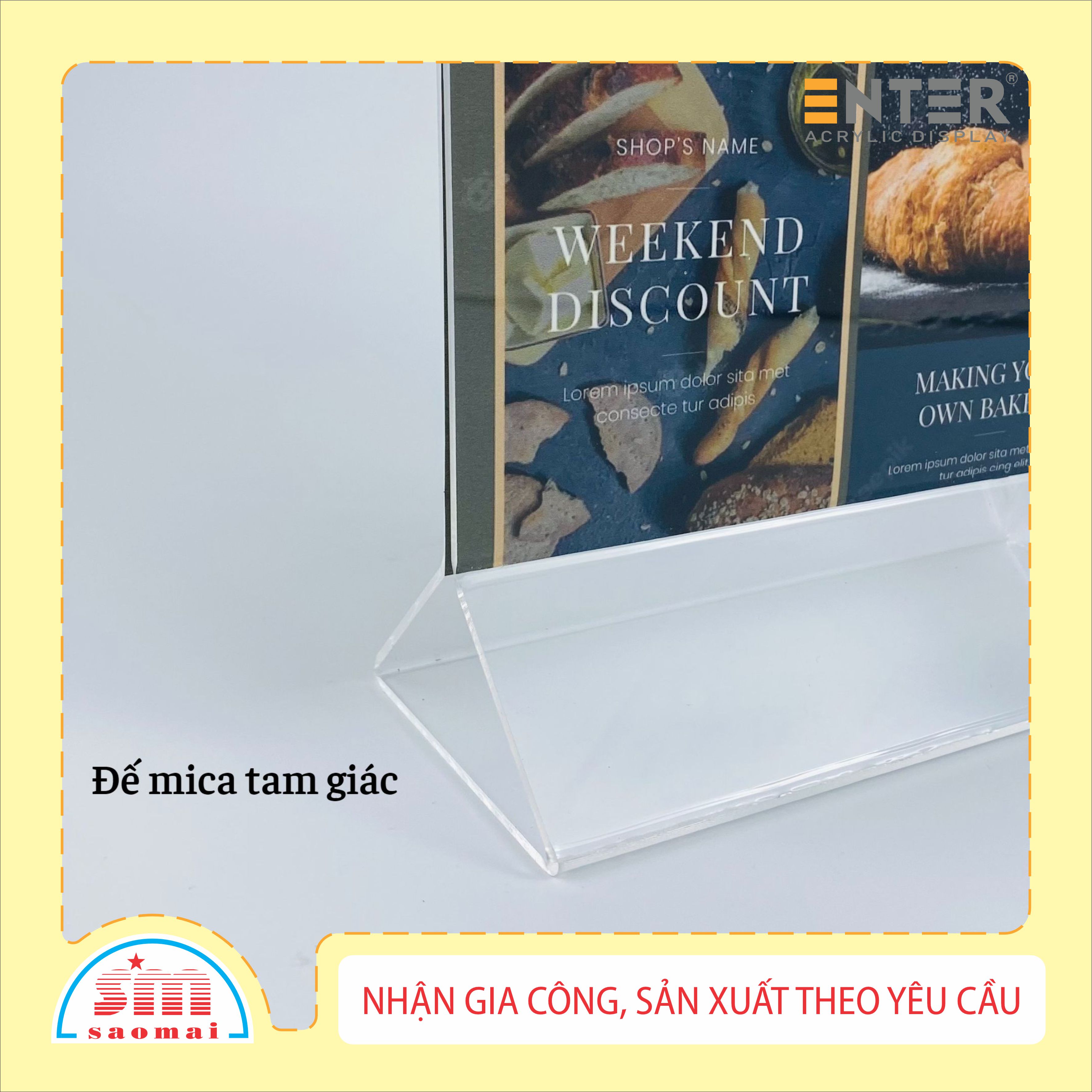 Kệ mica 2 mặt Enter E04 100x210mm chân tam giác