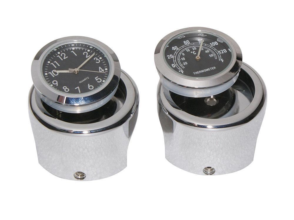 Universal Motorcycle Handlebar Mount Dial Clock & Temp 7/8" 1"