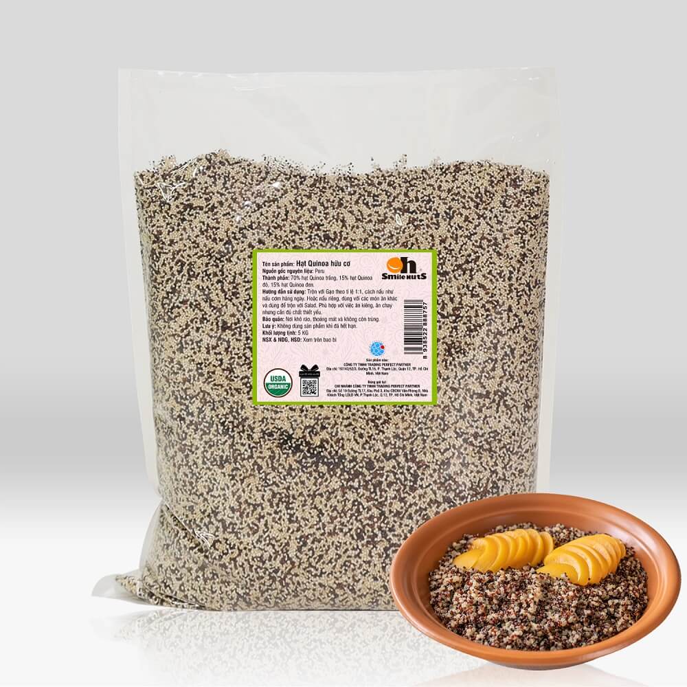 Hạt Quinoa Mix 3 Màu Smile Nuts Túi 5kg (Còn được gọi là Hạt Diêm Mạch) - Nhập khẩu từ Peru (Gồm Quinoa trắng, Quinoa đen và Quinoa đỏ), túi 5kg giá tốt hơn, tiết kiệm hơn