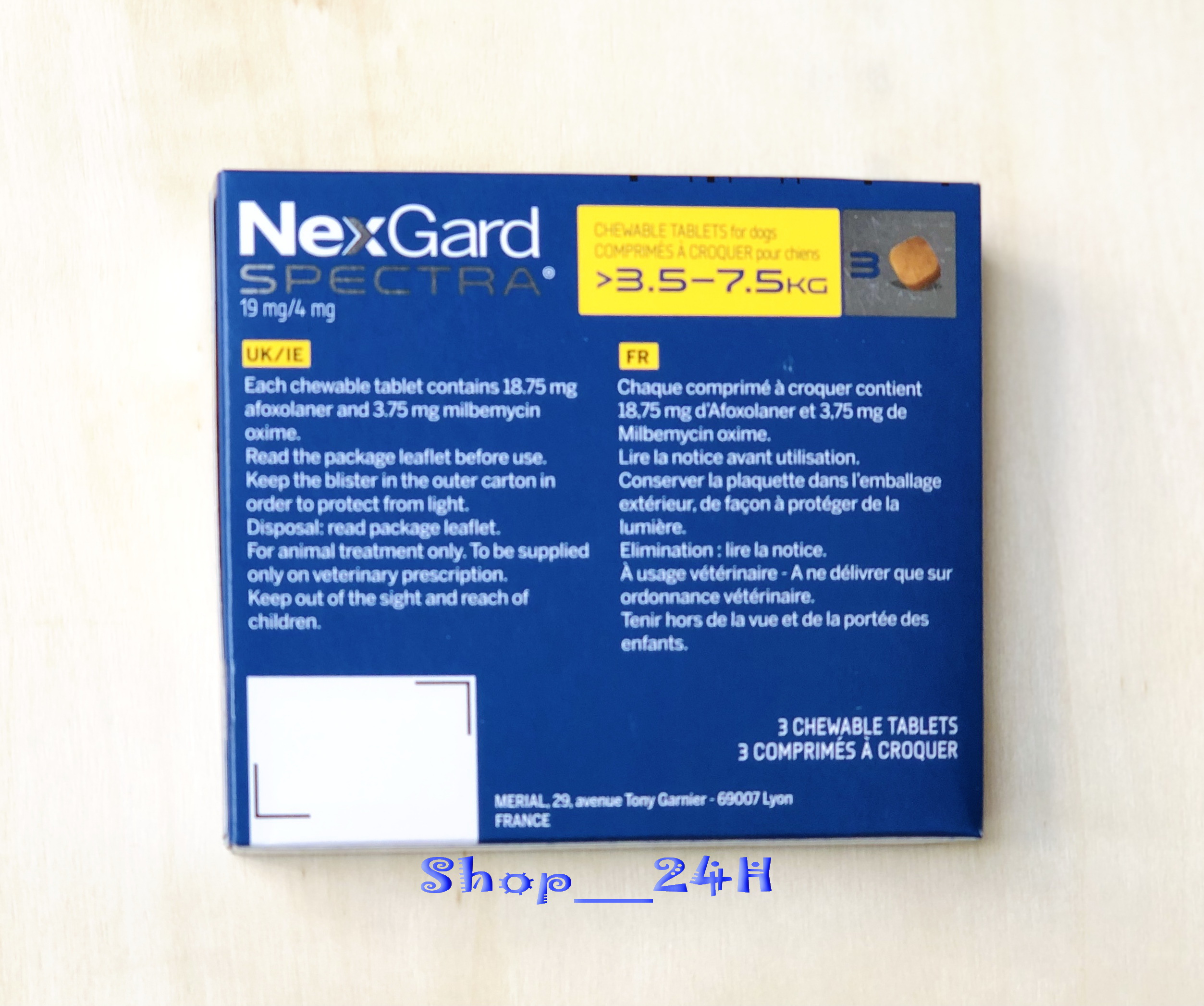 1 hộp (3 viên) NexGard Spectra trị giun, ghẻ, ve rận, viêm da (chó 3,5 - 7,5kg)