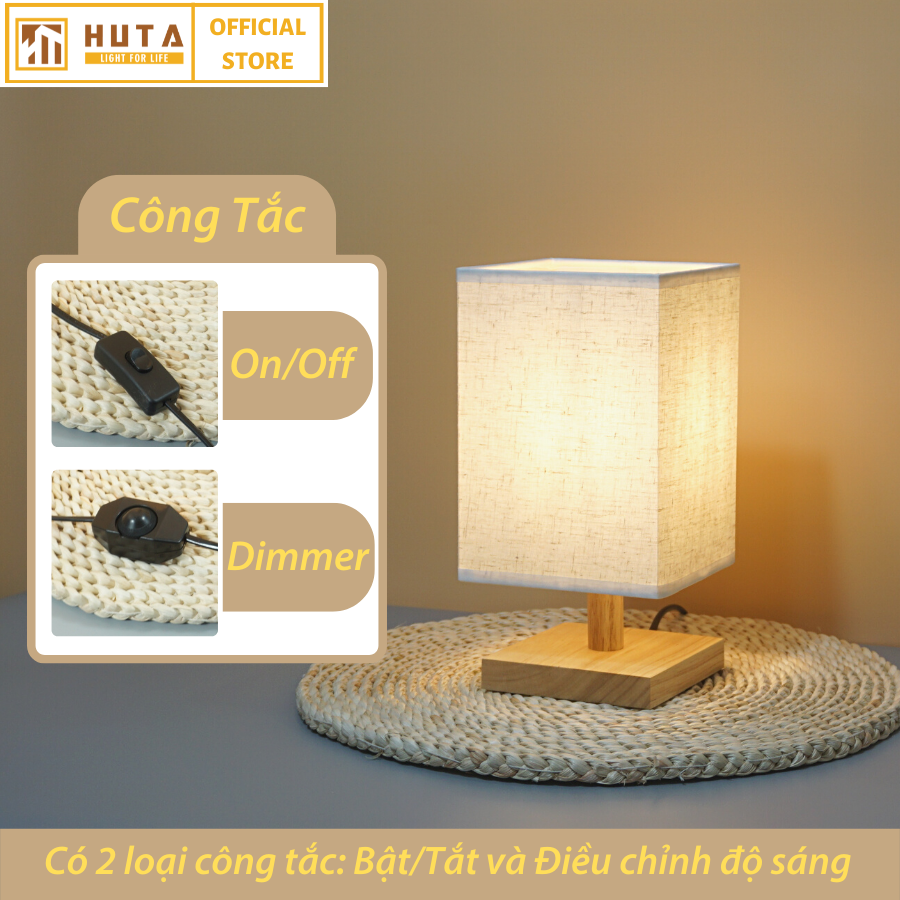 Đèn Ngủ HUTA Light For Life G3 Chao Vuông Độc Đáo Vingtage, Decor Trang Trí Phòng Ngủ, Điều Chỉnh Độ Sáng, Bóng Led Sáng Vàng Tiết Kiệm Điện