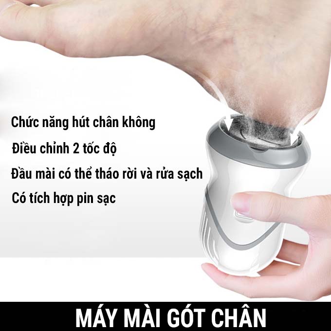 Máy Chà Gót Chân, Mài Gót Chân Siêu Mạnh-Tích Hợp Pin Sạc, Tặng Kèm 3 Đầu Mài