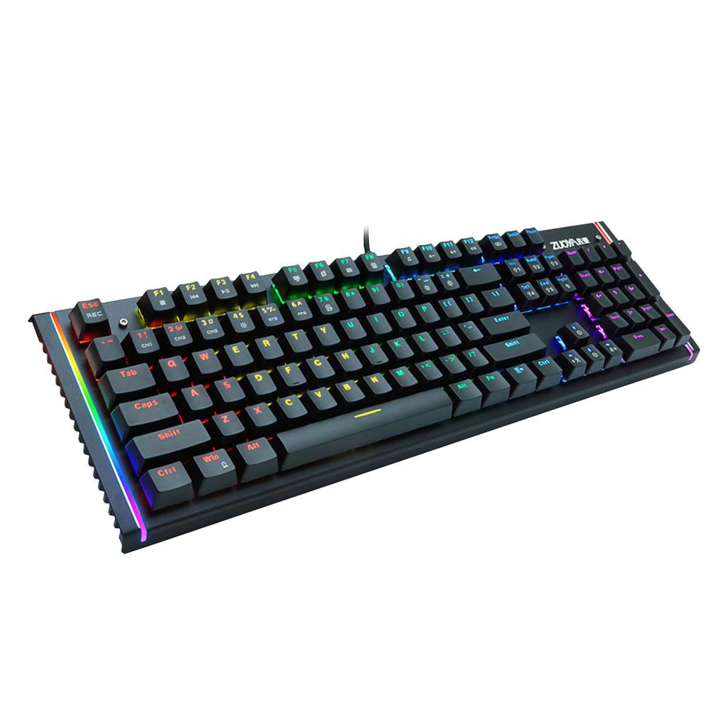Mechanical Gaming Keyboard 104 Keys RGB Backlit Metal Surface Plate Anti-Ghosting