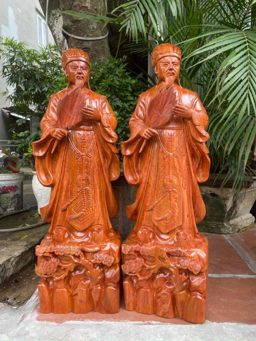 Tượng Khổng Minh Gia Cát Lượng Gỗ Hương Đá Cao 40 x 15 x 13 CM
