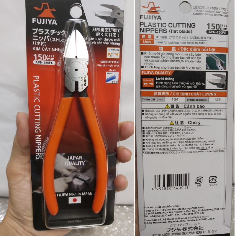 Kìm cắt nhựa cắt Bavia lưỡi bằng 6inch/150mm Fujiya APN-150FS - Công nghệ Nhật Bản - Hãng chính hãng