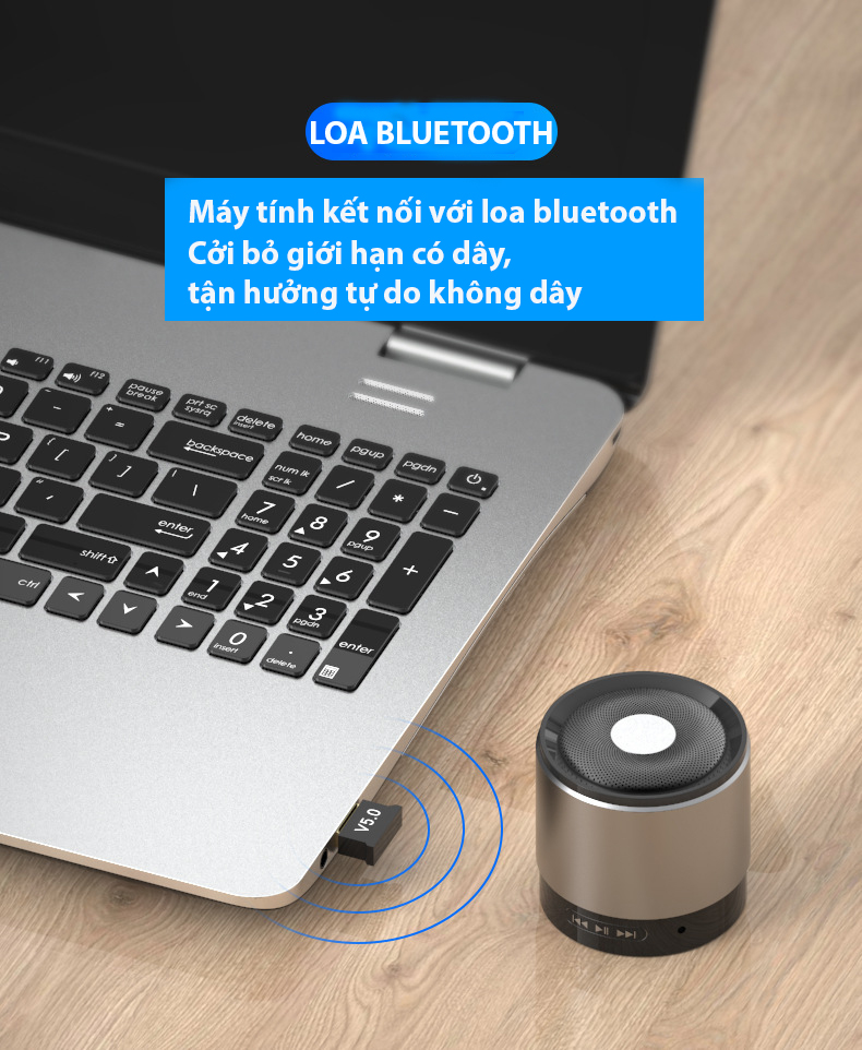 Bộ thu phát Bluetooth, thiết bị hỗ trợ thu phát nhạc không dây Nano USB 5.0 Bluetooth dành cho Laptop, Máy tính để bàn, Tivi