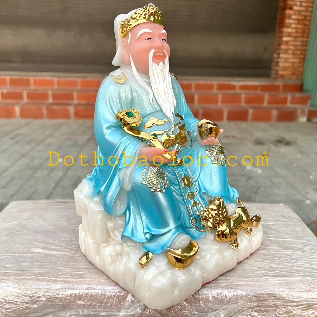 Tượng Thần tài Thổ Địa đế đá nhập khẩu cao cấp cao 20 cm – Xanh dương