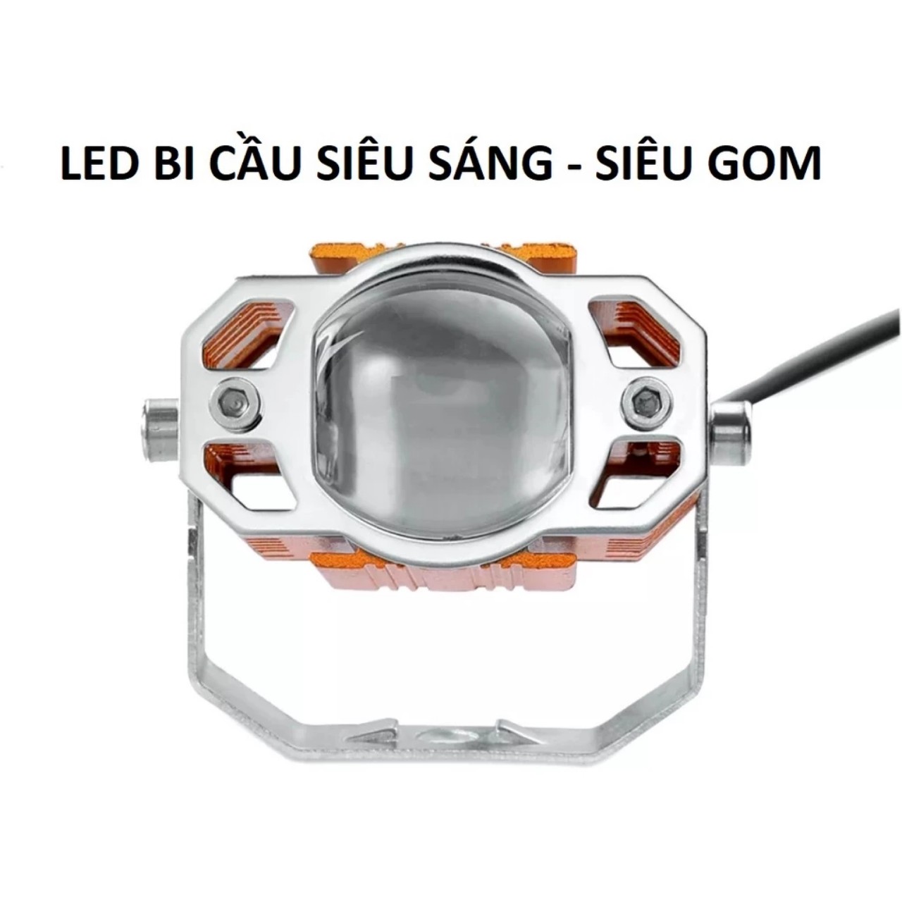 Đèn trợ sáng bi cầu motofish 2 chế độ cốt vàng pha trắng 12v-80v - 45w siêu sáng