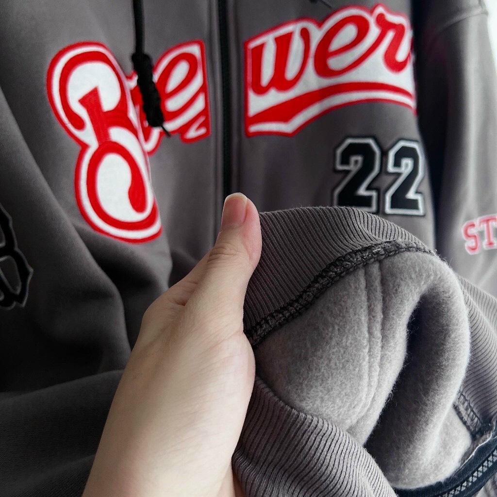[HOT] Áo Khoác Hoodie Nam Nữ Form Rộng Có Nón Chống Nắng Họa Tiết Tay Kèm Ngực Phối Túi Bụng Mềm Mịn Chống Nắng Tốt  Bao Ngầu HTM FASHION - Grey