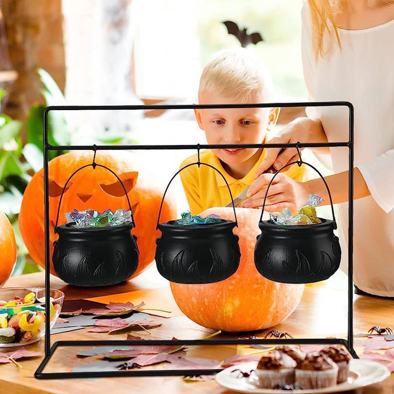 Halloween Candy Bowls Scene Props with Iron Rack Black Witches Serving Bowls