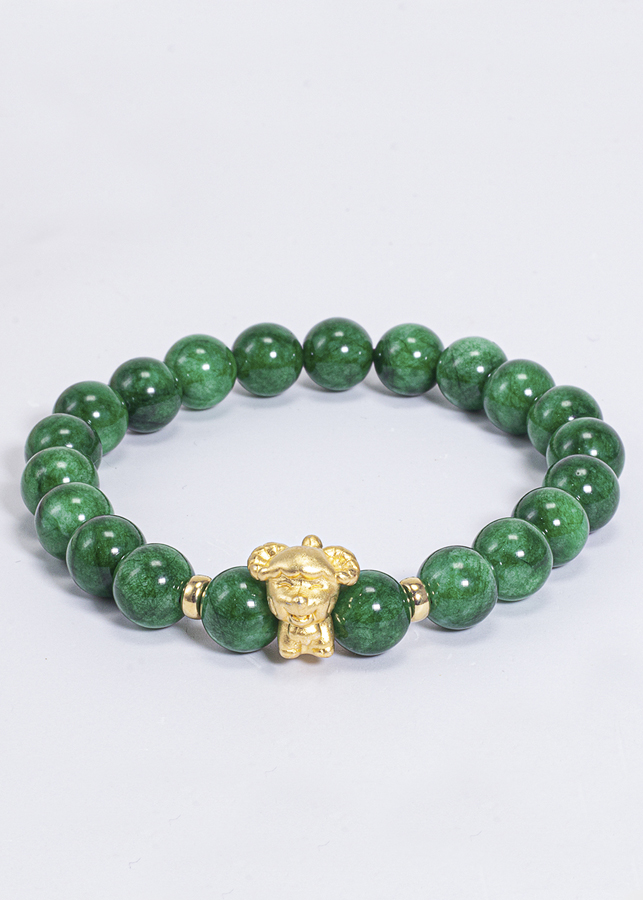 Vòng Tay Phong Thủy Nữ Đá Cẩm Thạch Sơn Thủy Phối Charm Tuổi Mùi Bạc Mạ Vàng 24K Mệnh Mộc, Hỏa Ngọc Quý Gemstones