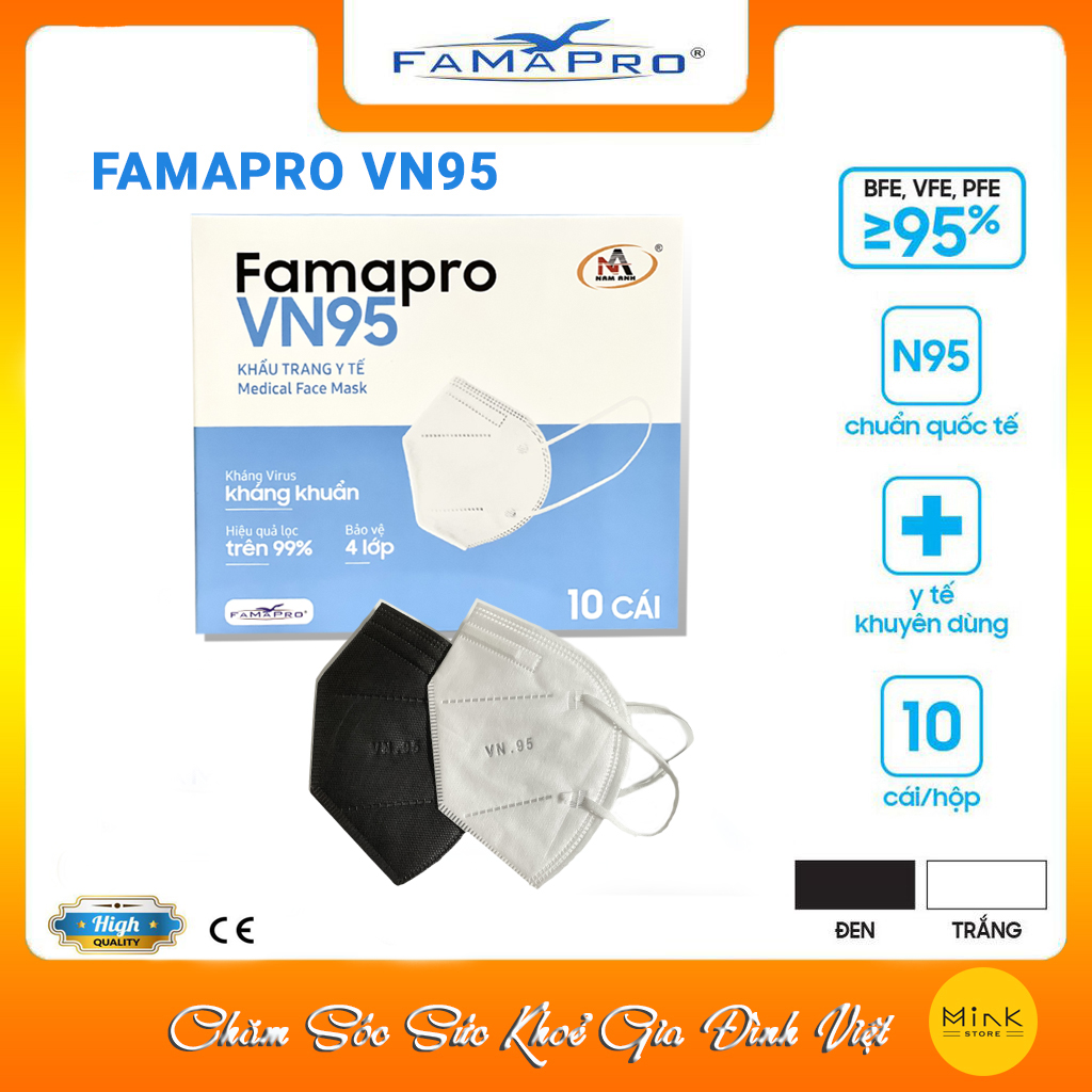 - Khẩu trang y tế kháng khuẩn 4 lớp Famapro VN95 đạt chuẩn N95